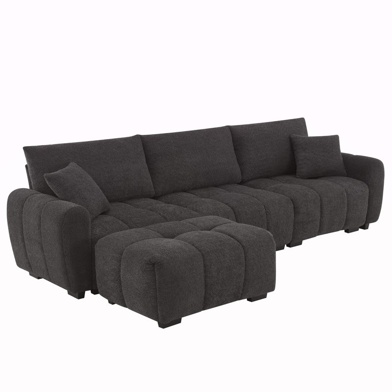110 Inch Modular Sectional Sofa With Extra-Large Seat, Movable Ottoman, High Density Foam, Free Combination, Sturdy Metal&Wood Frame, Boucle Fabric, Available In 3 Colors