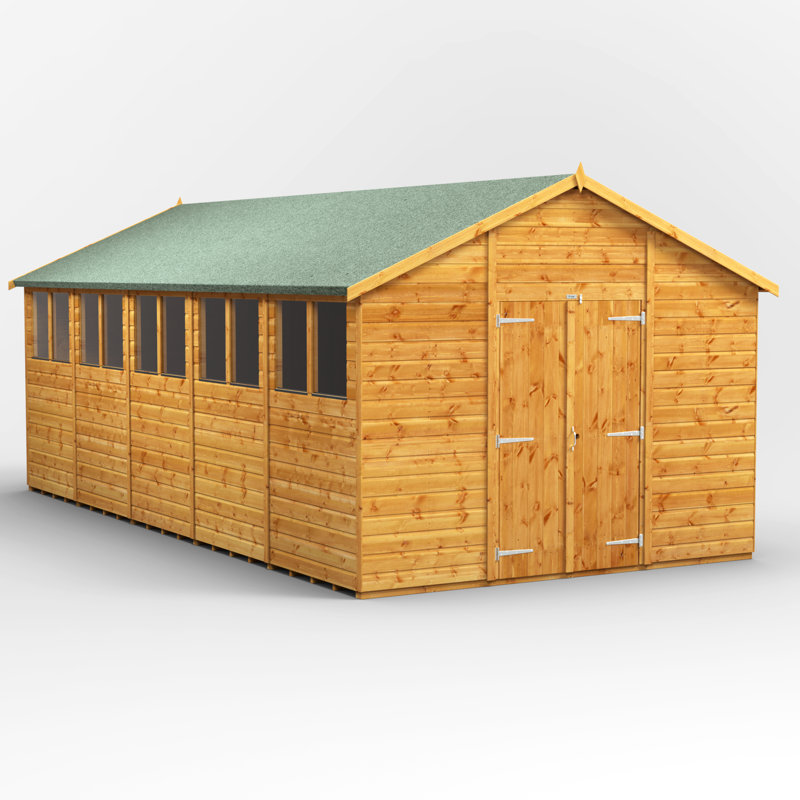 Powersheds 20 x 10ft Timber Tongue & Groove Garden Shed, Double Doors