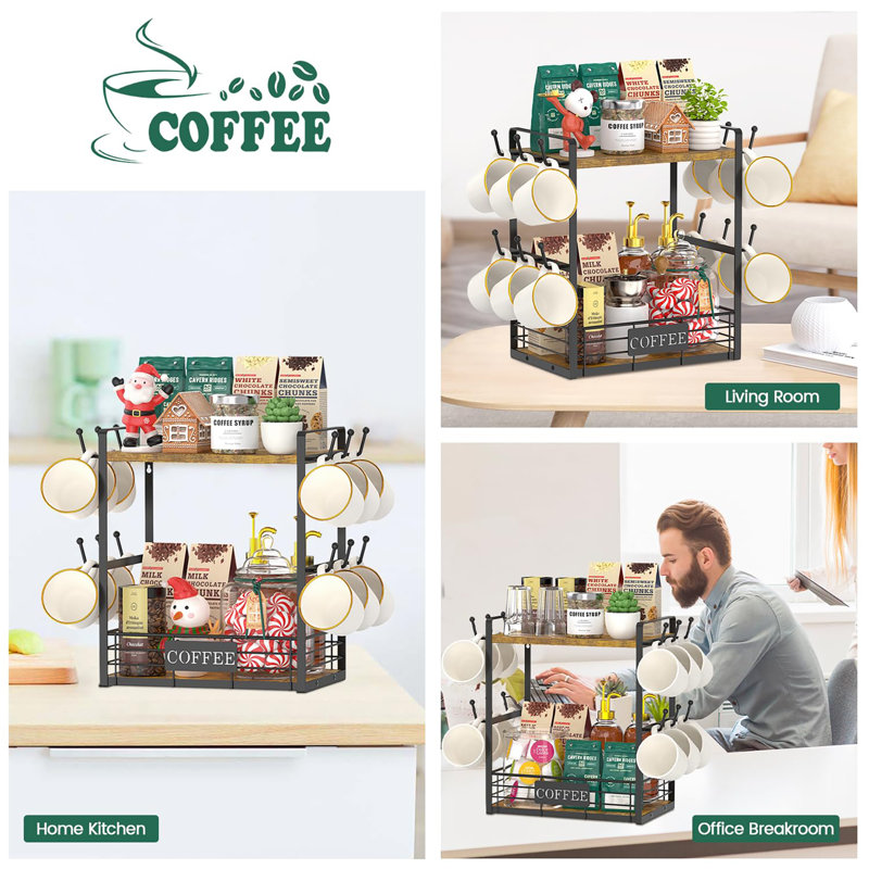 Multi-Functional 2 Tier Mug Tree Rack, Vintage Brown