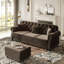 Canapé Chesterfield rembourré en velours avec garniture cloutée et accoudoirs roulés, canapé de style Mid-Century moderne capitonné, comprenant 1 repose-pieds-414922487
