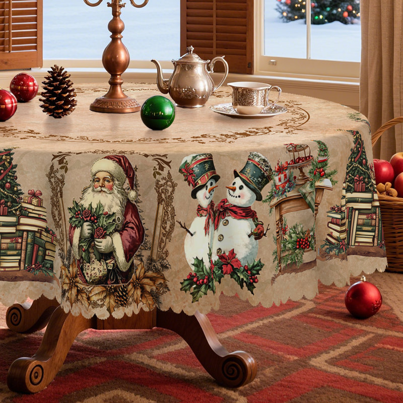 Nappe rétro en polyester à motif de Noël lavable