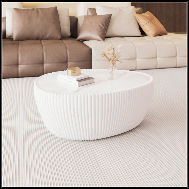 Table basse moderne en polyuréthane, Blanc, Blanc, Marbre