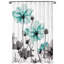 Tapis de bain en chenille épaisse et peluche vert turquoise avec rideau de douche à motifs floraux et crochets - Ensemble de 15 pièces
