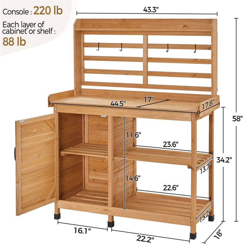 Grimsby 4-layer Outdoor Garden Potting Bench Table, Wood