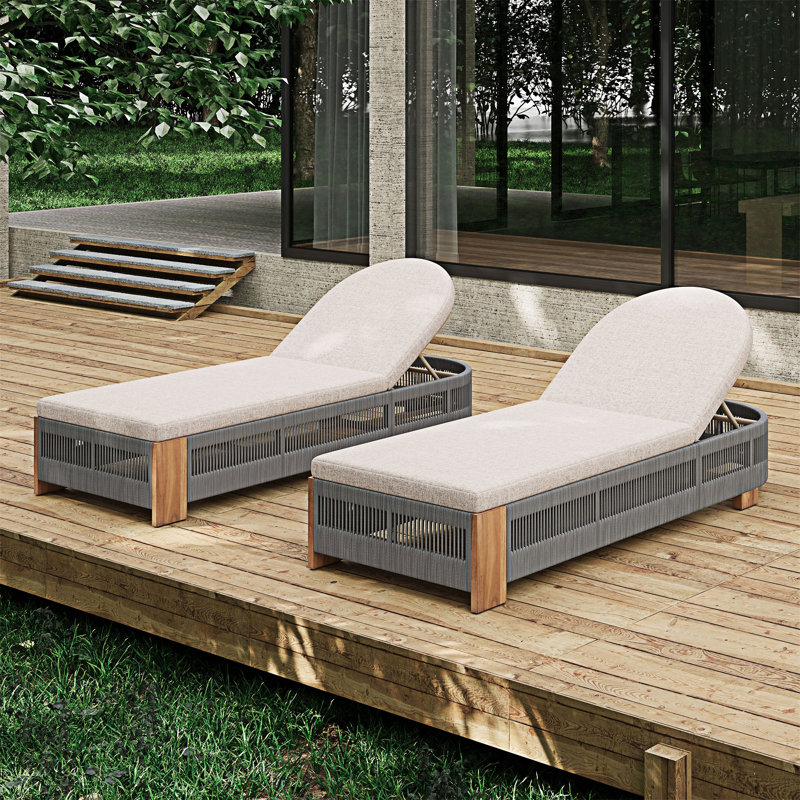 Chaise longue d'extérieur avec dossier et coussin réglables