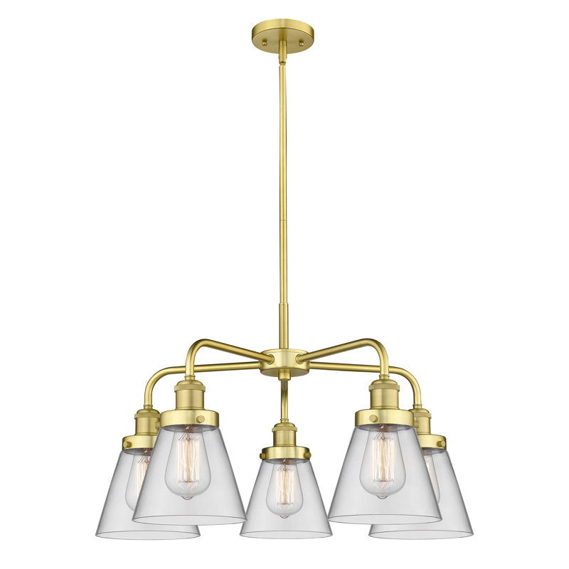Cone 5 Light Stem Hung Chandelier, Clear, Polished Chrome