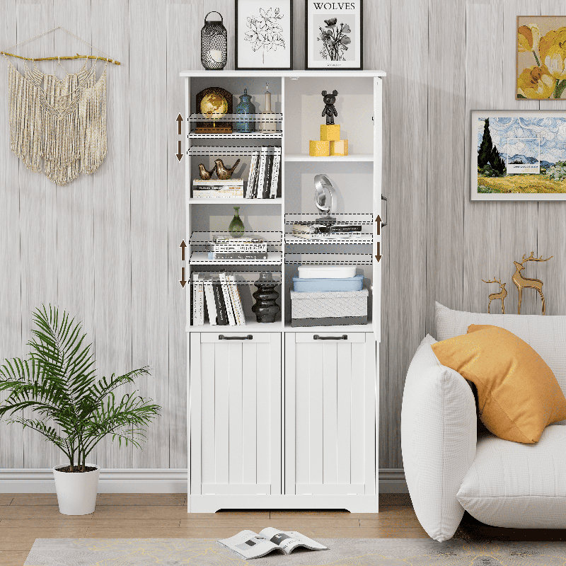 Armoire de rangement pour salle de bain 67 po H Double Tilt Out, Blanc