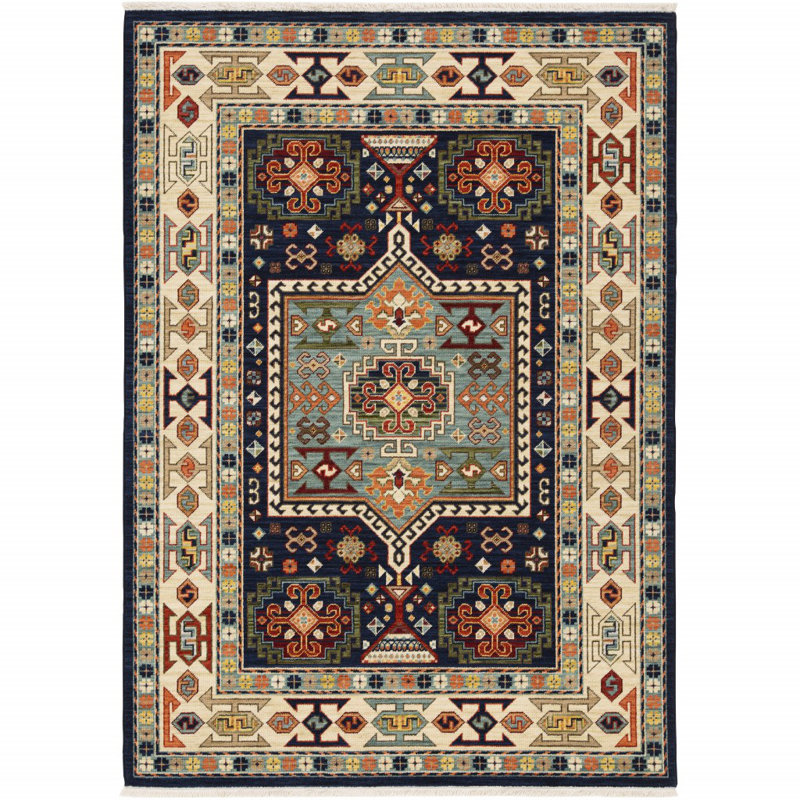 Tapis bleu / ivoire Oaklynn, Rectangulaire 3 pi x 5 pi