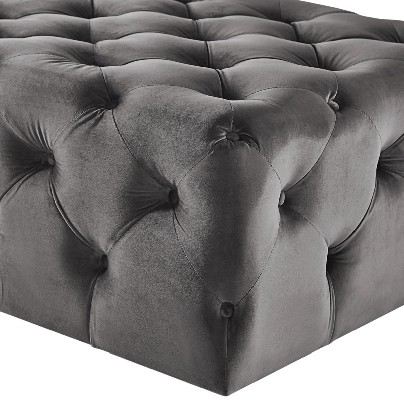 Huskins Velvet Ottoman, Dark Grey Velvet