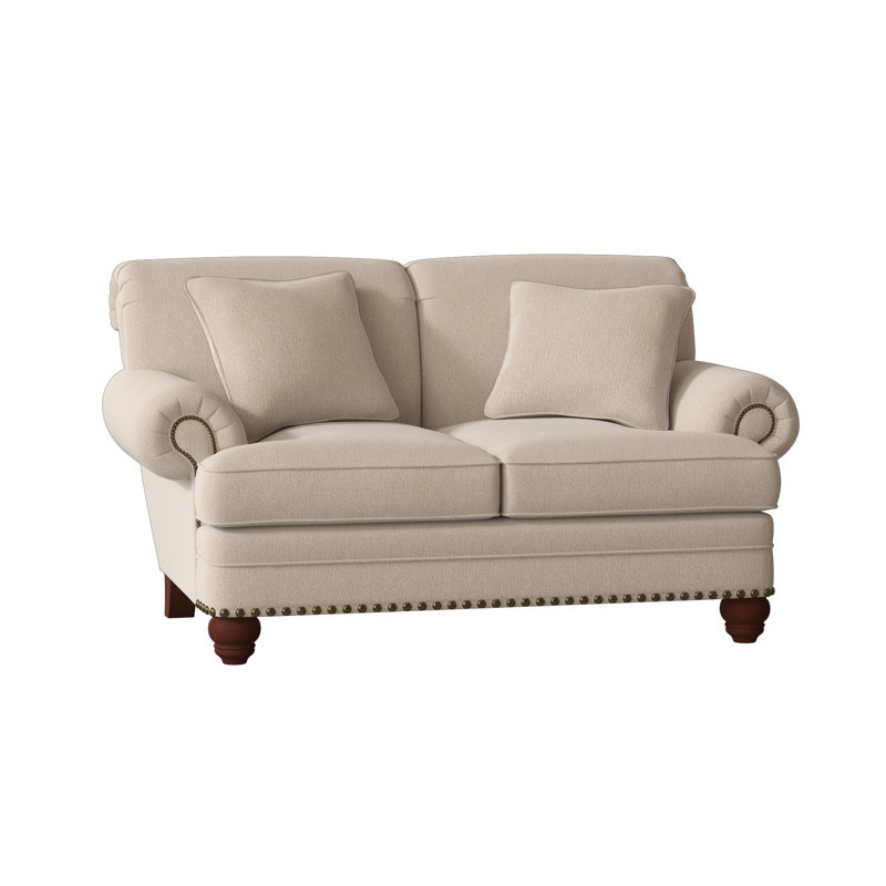Spratt Loveseat, Peyton Navy Performance Twill, Manhattan, Light Brass