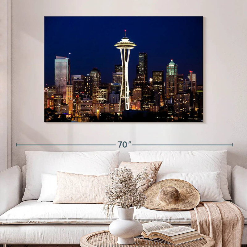 Paysage urbain de nuit Ravi Seattle, H 34 po x l 51 po