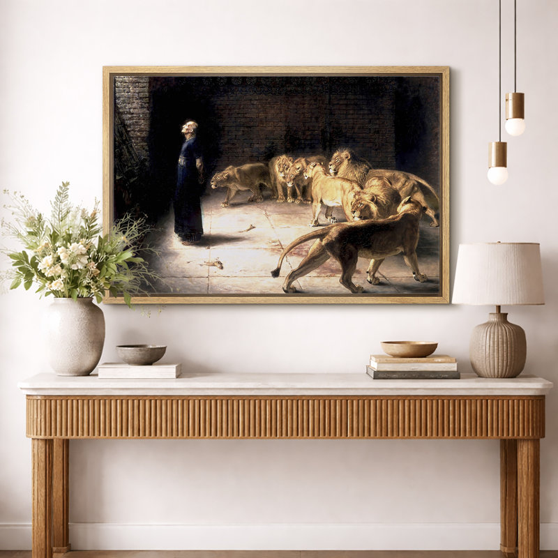 «Biblical Daniel in the Lions 'Den», œuvre d'art sur toile encadrée, estampe numérique, H 24 po x l 36 po