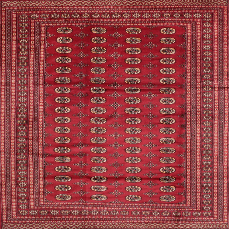 Tapis rouge / vert / rose en laine tissé à la machine Cwest, Rond 8 pi