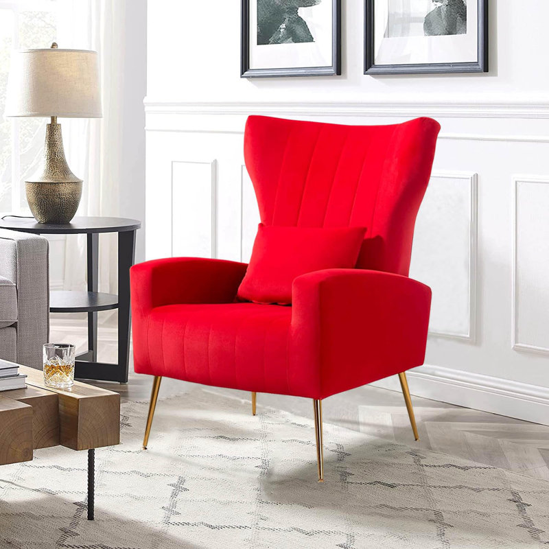 27' ' wide velvet armchair Mahith, Rouge