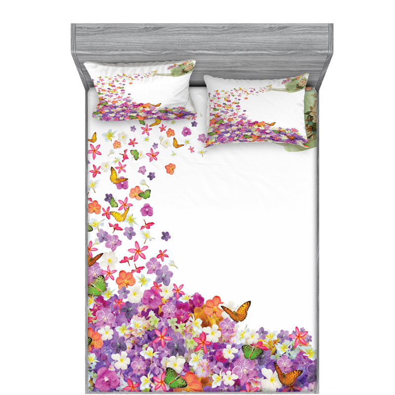 Microfiber Floral Sheet Set, Queen Sheet Set + Fitted Sheet + 2 Pillowcases