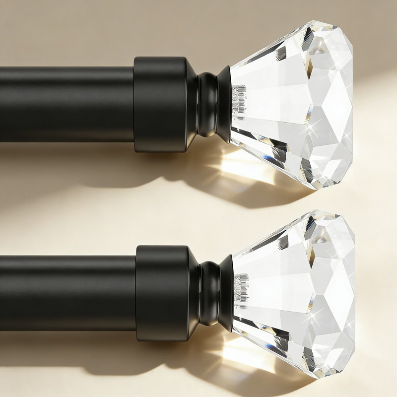 Ensemble de 2 tringle à rideaux simple réglable avec embouts en cristal, tringle télescopique de 1 po de diamètre pour fenêtres de 22 à 42 po, quincaillerie de fixation incluse