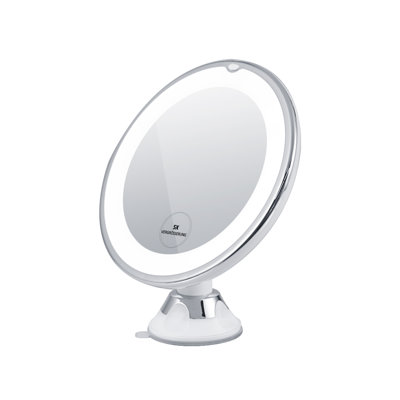 Flat Magnifying Lighted Plastic Framed Freestanding Makeup / Shaving Mirror in Chrome