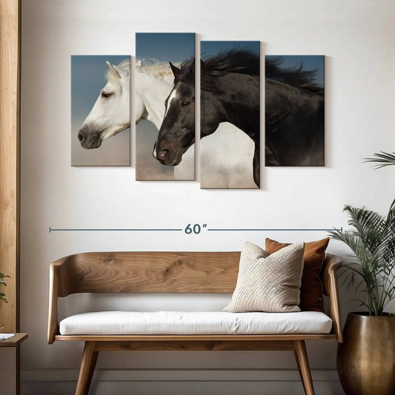 Brampt chevaux blancs et noirs, H 32 po x l 52 po