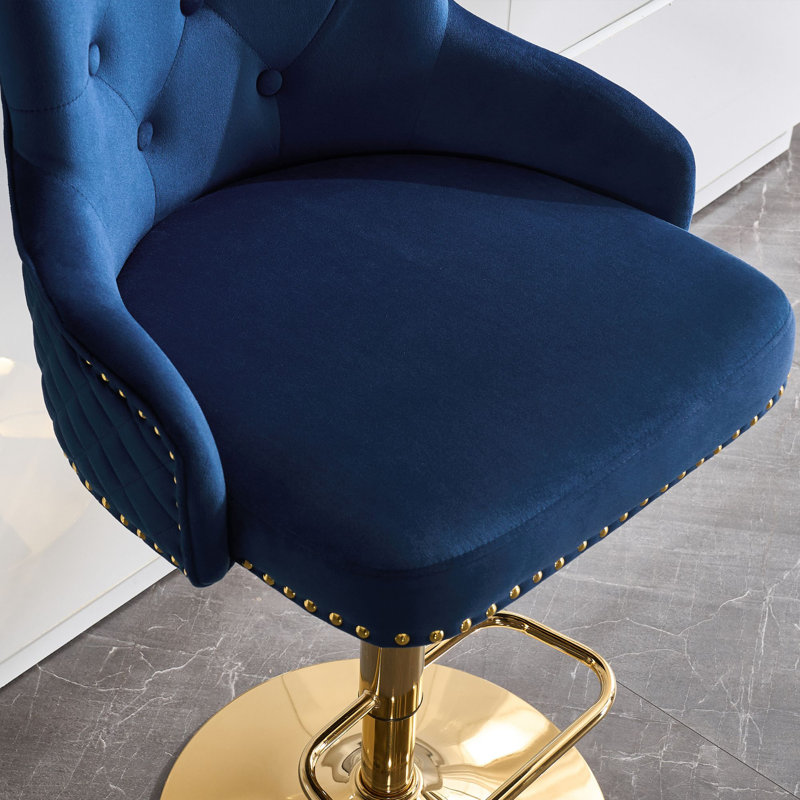 Ensemble de 4 tabourets de comptoir pivotants rembourrés à hauteur réglable avec structure en métal, Bleu