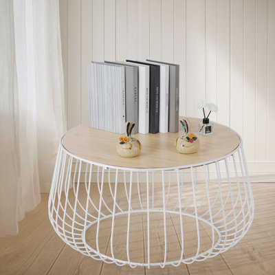 16"H Modern Scandinavian Round Coffee Table With Metal Frame