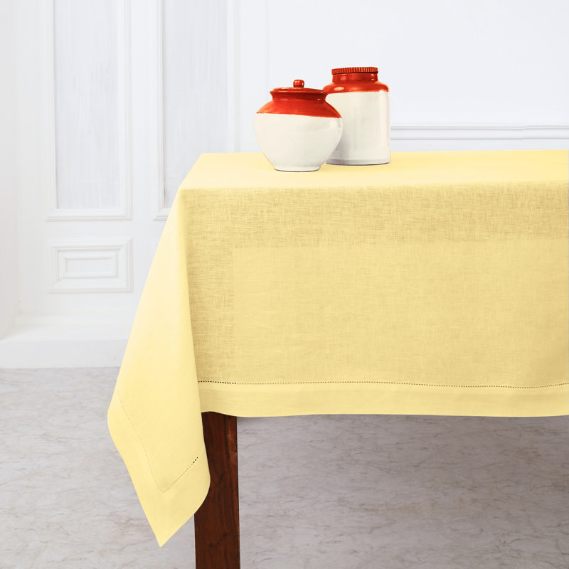 100% Pure Linen Hemstitch Table Cloth - Classic Hemstitch, Yellow, 108" x 60"