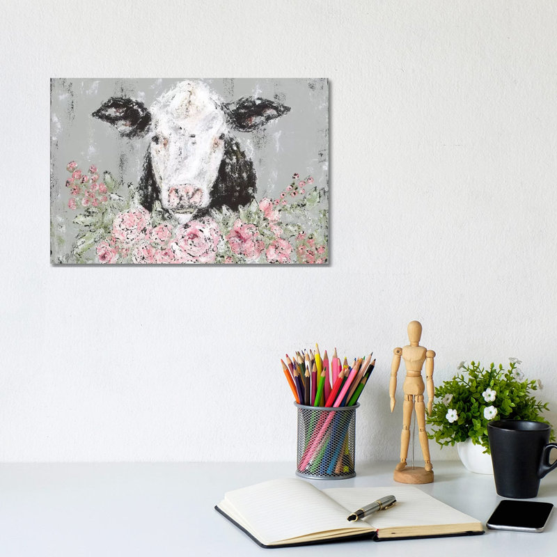 Floral Cow by Ashley Bradley - Painting on Canvas, Wrapped Canvas, 20.32 cm H x 30.48 cm W