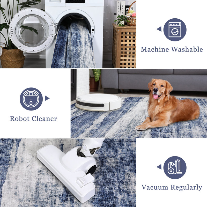 Modern Abstract Area Rug – Washable,  Soft, Low Pile, Non-Slip, Mark Resistant, Distressed Carpet –  for Living Room, Bedroom, Office,