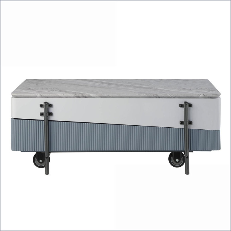 Gris et gris Table basse blanche à plateau relevable avec rangement dissimulé pour le salon