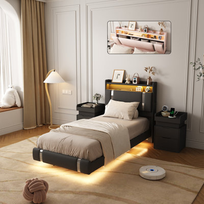 Komor Upholstered Storage Bed with Charging Station and LED Lights