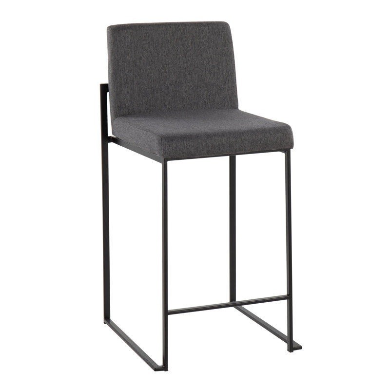 Tabouret de comptoir contemporain à dossier haut en acier noir et tissu gris anthracite - ensemble de 2, Black