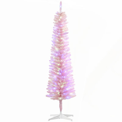 5ft Tall Pencil Prelit Artificial Christmas Tree with 250 Colorful Branches and 150 LED Lights, Perfect for Compact Spaces and Festive Cheer