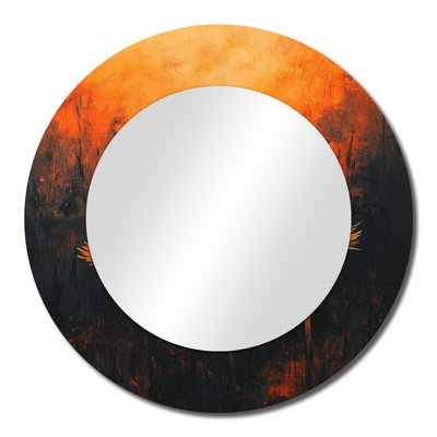 Inferno Dandelion In Orange And Black Symmetry - Floral Accent Wall Mirror - Printed On Metal