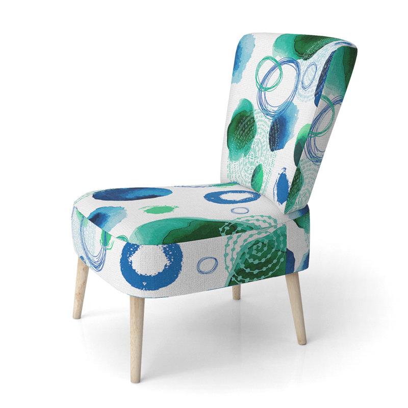 Chaise d'appoint rembourrée à motif bleu et vert