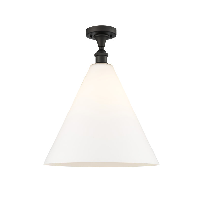 Plafonnier semi-encastré 1 lumière Yonnie, Blanc mat, H 18,75 po x l 16 po x P 16 po, Bronze huilé