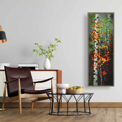 Colourful Dotted Leaves Birches | Green Bedroom Canvas Decor