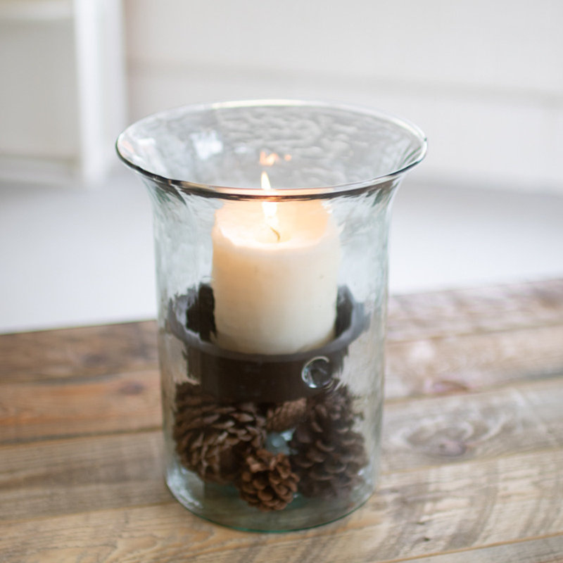 Small Rustic Wood and Glass Candle Holder