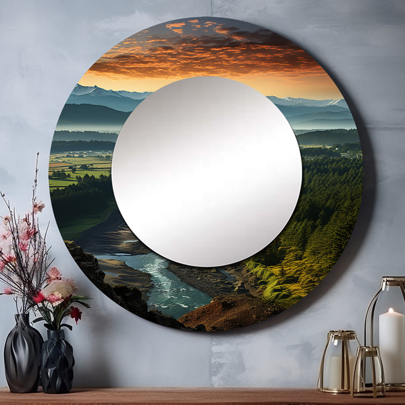 Oregon River Landscape III - miroir mural décoratif moderne, impression sur métal, 23 po x 23 po
