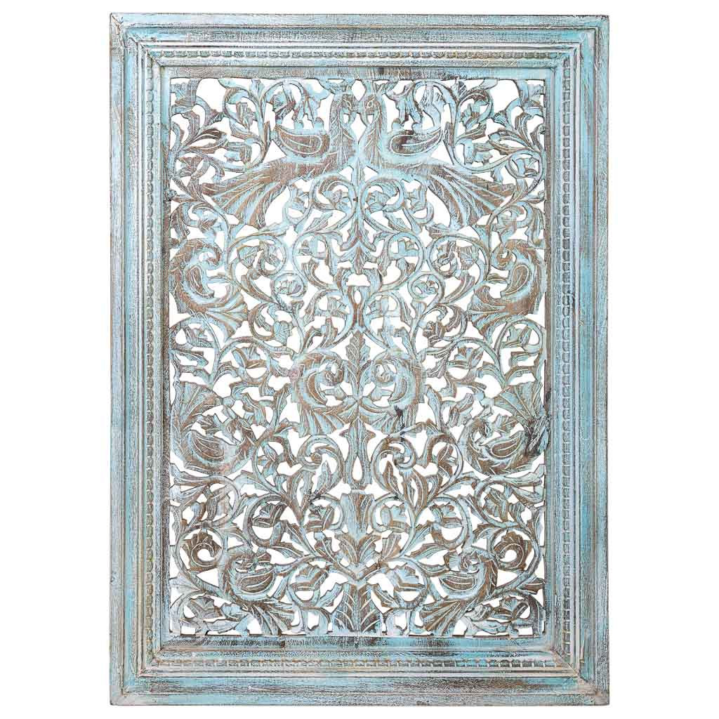 WOODEN PANEL WITH HANDCRAFTED BLUE AGED FINISH