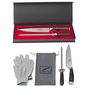Koku Pro Japanese Knife - Pro 8" Sharp Chef Knife - Para-aramid synthetic fiber Gloves - Knife Set, Medium