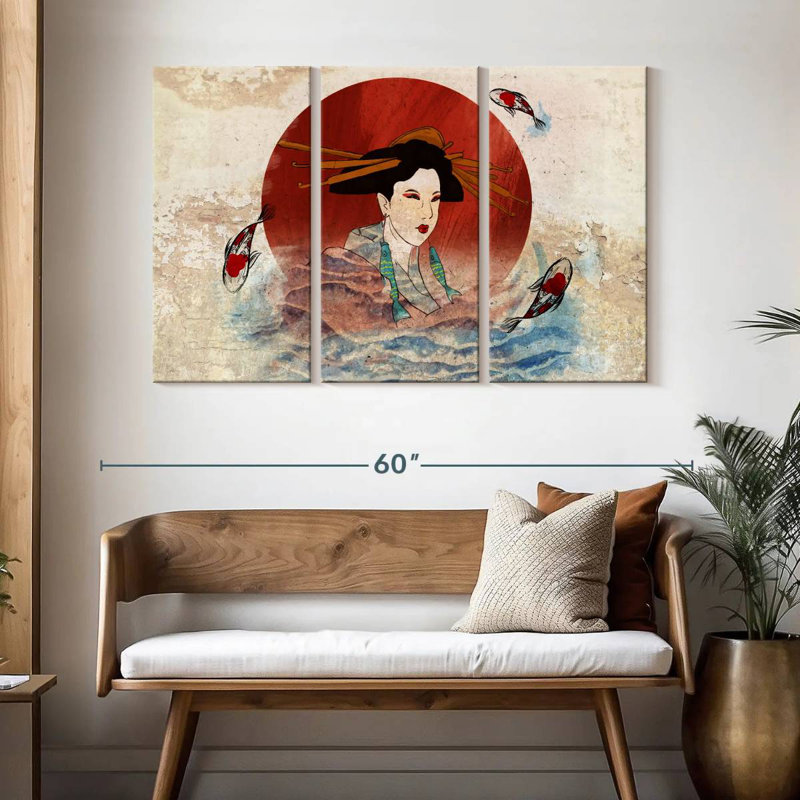 Koi et Geisha japonais Leisha, H 32 po x l 50 po