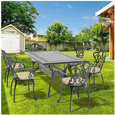 7-Piece Set Of Cast Aluminum Patio Furniture With Black Frame and Off-white Seat Cushions(same as: W1710S00084)