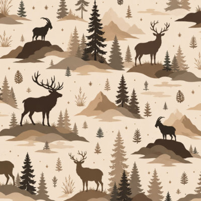 Papier peint adhésif à peler et coller, silhouette de cerf, forêt de montagne, paysage naturel, nature, l 17,7 po x H 118 po, amovible
