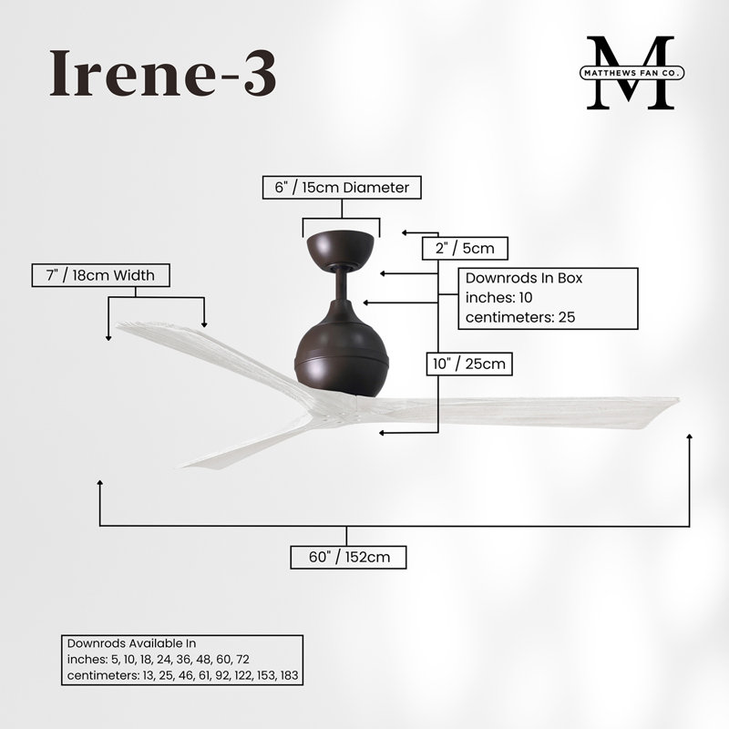60" Irene Paddle 3 Blade Ceiling Fan, Textured Bronze, Matte White, 60"