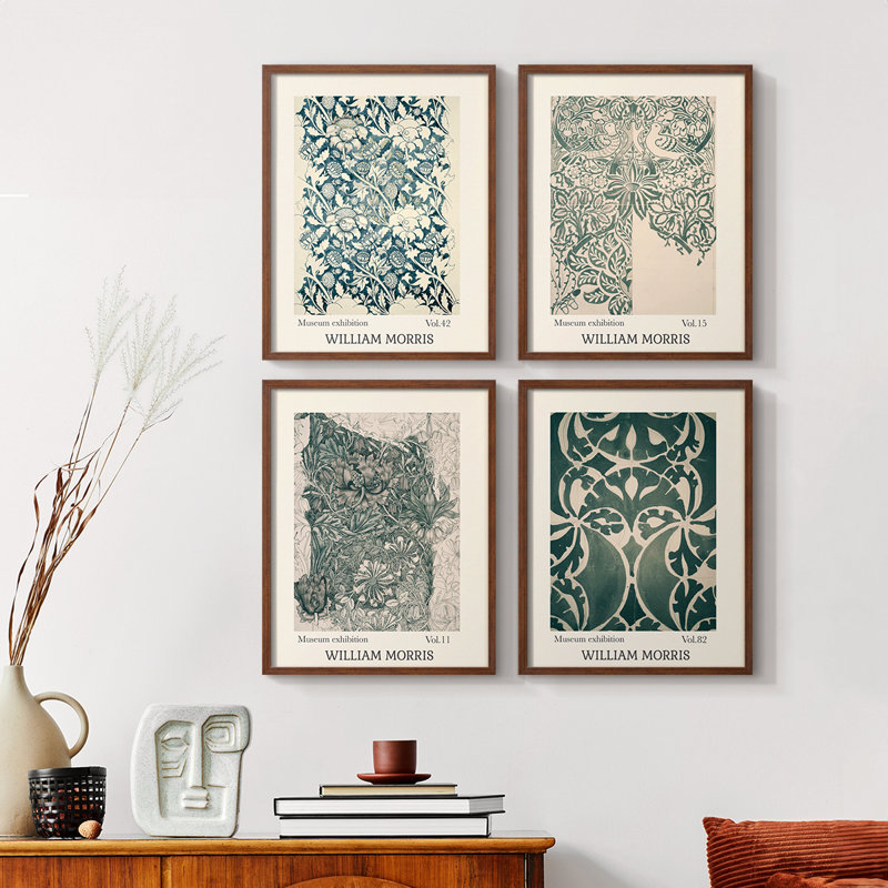 «William Morris VI», ensemble de 4 reproductions encadrées, H 14 po x l 44 po, Noyer