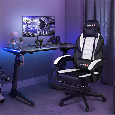 BOSSIN Gaming Chairs with Footrest, Ergonomic Computer Game Chairs with Lumbar Support