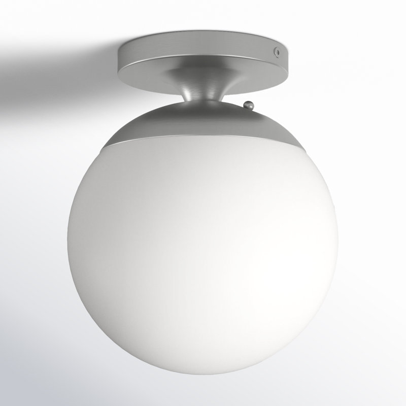 Meri Glass Semi Flush Mount, Satin Aluminum, White, No