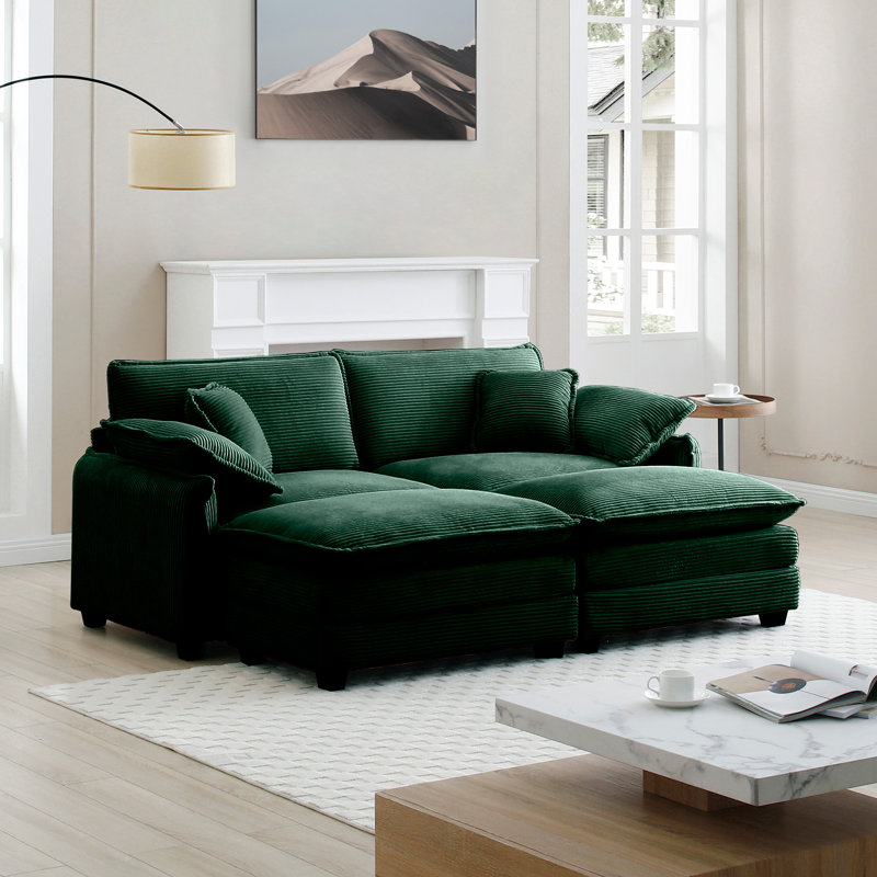 Kaoruko Two-Seater Theater Sofa With 2 Footrest, 2-Seater Sofa With Ottoman For Small Living Spaces, Green