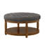 Grande table basse ronde avec repose-pieds rembourré en lin capitonné, grand repose-pieds avec tablette en bois massif-720914481