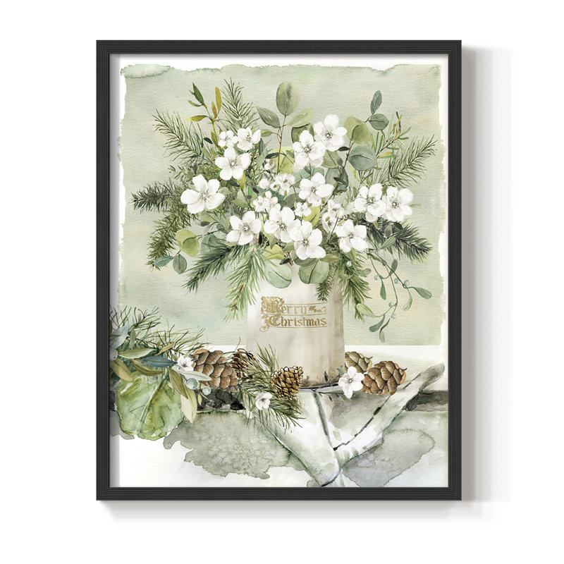 «Merry Christmas Bouquet», reproduction encadrée - bois massif, H 11 po x l 9 po, Noir, noir, noir, noir