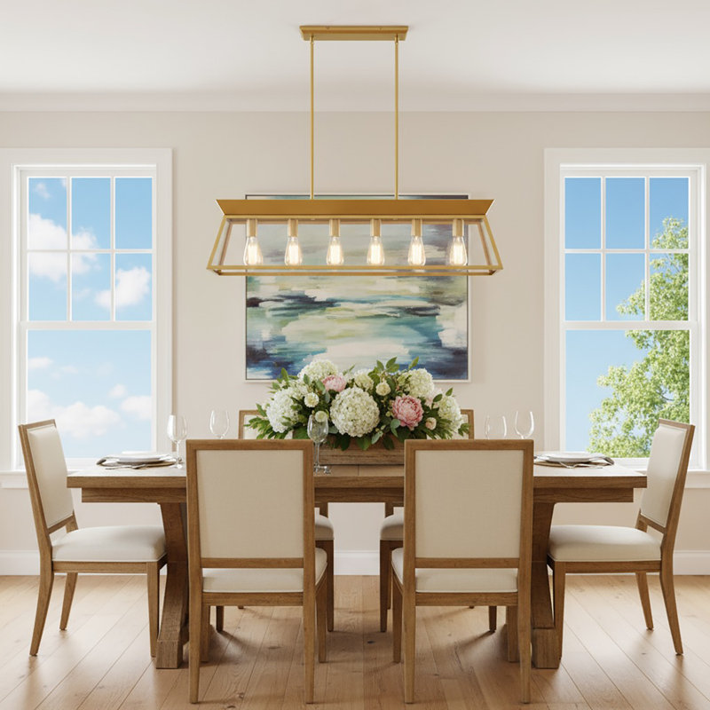 Lucian 6 - Light Dimmable Square / Rectangle Chandelier, Brushed Brass